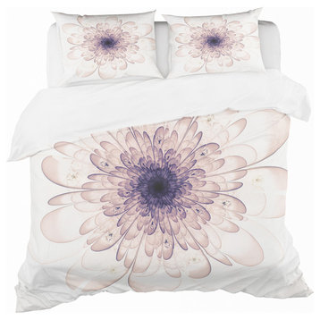 Perfect Glowing Fractal Flower in Purple Modern Duvet Cover, Queen