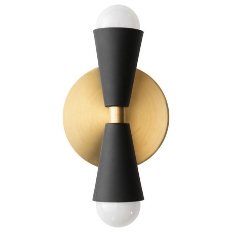 Geometric Brass/Black Mid-Century Wall Sconce Light, Brass/Black