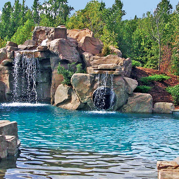 Swimming Pool with Slide and Custom RicoRock Grotto