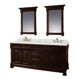 Wyndham Collection Andover 72" Vanity, Carrera Marble Top, White Sinks - Bathroom Vanities And Sink Consoles
