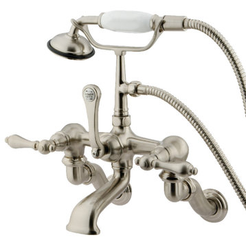 Kingston Adjustable Center Wall Mount Tub Faucet w/Hand Shower, Brushed Nickel