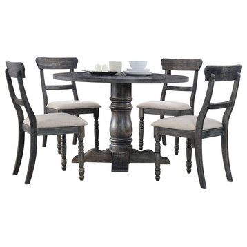 Selena Round Transitional 5-Piece Dinette Set, Weathered Gray