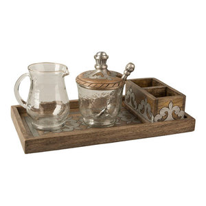 Creamer Sugar Sweetener Set On Tray Traditional Bowls And Gg Heritage Wood And Metal Inlay Cream Sugar Set