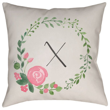 Initials II by Surya 'X' Pillow, Beige/Pink/Green, 18' x 18'