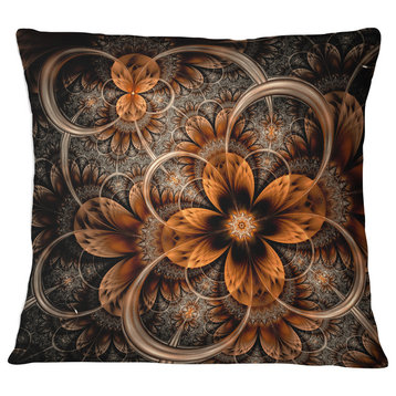 Dark Orange Digital Art Fractal Flower Floral Throw Pillow, 18"x18"
