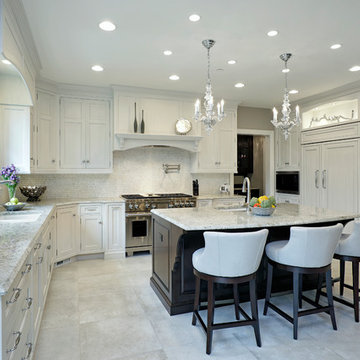 Floor to Ceiling White Cabinets with a Vintage Glaze