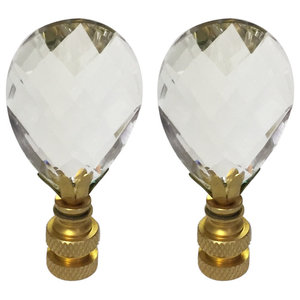 LAMP FINIAL-STUNNING LEADED CRYSTAL LAMP FINIAL-CLEAR DIAMOND-SATIN NICKEL FIN