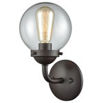 Elk Home - Beckett 1-Light for The Bath, Oil Rubbed Bronze With Clear Glass - One light oil rubbed bronze wall sconce with clear glass. Can be hung with glass facing up or down. One 60 watt medium base incandescent or led bulb required, not included. Pictured with filament style bulb, not included.