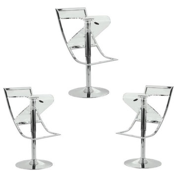 Home Square 3 Piece Transparent Acrylic Adjustable Counter Stool Set in Clear