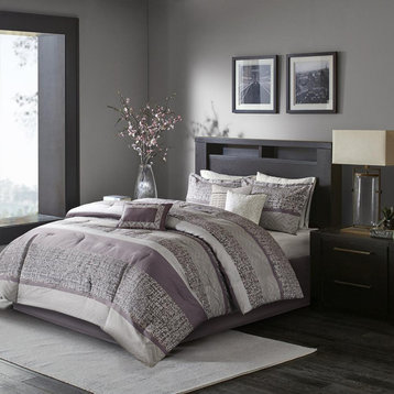 100% Polyester 7 Piece Jacquard Comforter Set, Purple, Belen Kox