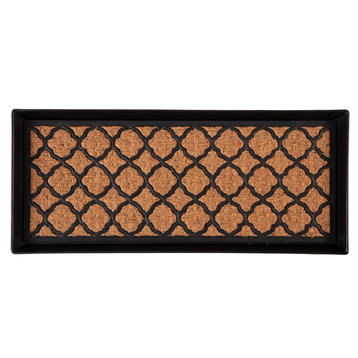 34.5"x14"x1.5" Black Metal Boot Tray With Trellis Coir and Rubber Insert