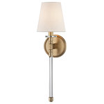 Hudson Valley Lighting - Blixen 1 Light Wall Sconce, Aged Brass Finish, Off White Linen - A beautiful mixture of materials enhances everyday interiors with our Blixen family. An off-white linen shade rests atop a long-tail crystal arm. Die-cast metal with stepped tooling connects the intersecting backplate and arms. A decorative crystal bobeche adds a thoughtful accent.