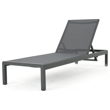 GDF Studio Crested Bay Outdoor Gray Aluminum Chaise Lounge, Grey/Dark Grey, Single