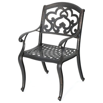 2 Pack Patio Dining Chair, Mesh Seat With Unique Scrolled Backrest, Shiny Copper