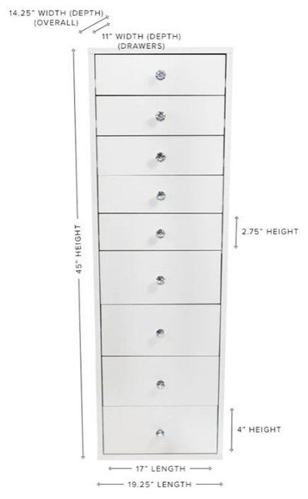 SlayStation 9 Drawer Makeup Vanity Storage Unit Transitional