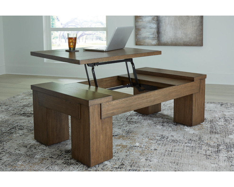Rosswain Warm Brown Lift-Top Coffee Table, 54"W x 28"D x 18"H ...