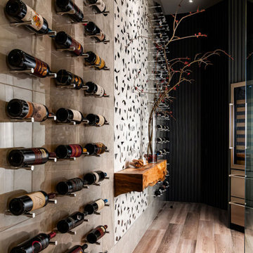 Contemporary Wine Cellar with Wall-Mounted Bottle Display