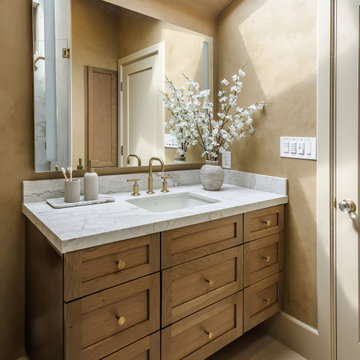Burlingame Gate Warm Transitional Primary Bathroom • Atelier Noël