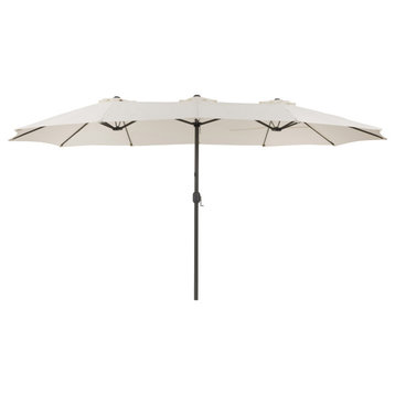 Bertha 15F Double Patio Umbrella w UV Resistant Canopy & Aluminum Pole, Warm White