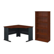Series C 2 Piece Corner Desk and Shelf Bookcase Set in Hansen Cherry