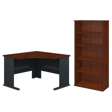 Series 2 Piece Corner Desk and Shelf Bookcase Set in Hansen Cherry