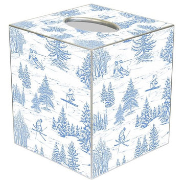 TB1593- Ski Toile Blue on White Tissue Box Cover
