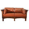 Arts and Crafts/Craftsman Crofter Style Love Seat Russet Brown Leather, RB1