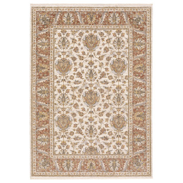 Madan Classic Border Traditional Fringed Area Rug, Rust and  Ivory, 5'3"x7'6"