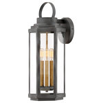 Hinkley - Hinkley 2535DZ Danbury - Three Light Outdoor Large Wall Lantern - A mixed metal composition and hexagonal shape ensure that Danbury is updated and on trend, even if the silhouette is unmistakably traditional. Heritage Brass accents draw the eye inside while the Aged Zinc cage and signature loop on top are reminicent of a classic lantern style. Clear glass easily makes a vintage filament bulb a focal point in the durable aluminum frame.  2 Years Finish/12 Years on Electrical Wiring and Components  Shade Included: YesDanbury Three Light Outdoor Large Wall Lantern Aged Zinc/Heritage Brass Clear Glass *UL: Suitable for wet locations*Energy Star Qualified: n/a  *ADA Certified: n/a  *Number of Lights: Lamp: 3-*Wattage:60w Candelabra Base bulb(s) *Bulb Included:No *Bulb Type:Candelabra Base *Finish Type:Aged Zinc/Heritage Brass
