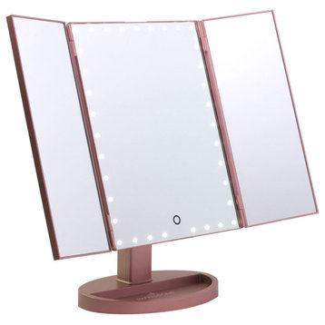 Touch Trifold XL Dimmable LED Makeup Mirror, Rose Gold