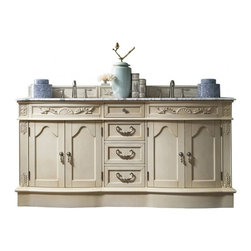 72 inch Antique Double Sink Bathroom Vanity Vintage Vanilla Finish Carrara White - Bathroom Vanities And Sink Consoles