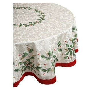 Christmas Holiday 100% Cotton Embroidered 42x42" Embroidery White Tablecloth 
