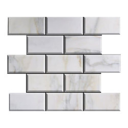 Calacatta Gold Italian Marble 3x6 Subway Tiles Wide Beveled Honed - Home Accessories & Decor