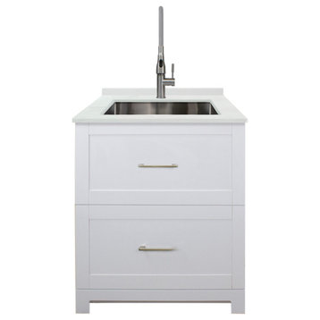 Transolid 29"x25.5" Quartz Laundry Sink and Cabinet with Faucet, Matte White