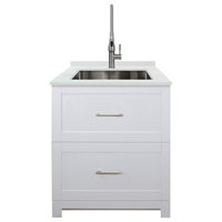 Transolid 29"x25.5" Quartz Laundry Sink and Cabinet with Faucet, Matte White