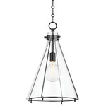 Hudson Valley Lighting - Eldridge 1-Light Pendant Conical Old Bronze - Eldridge is a minimalist cage pendant with maximum style. Light pours through the glass shade and allows the lamp socket within to shine. Available in a conical and a dome shape with Aged Brass, Old Bronze or Polished Nickel finishes, these pendants suspend from gorgeously detailed hook and loop chains.