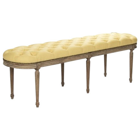 Michel Tufted Bench, Yellow Linen, 62x20"