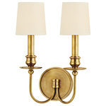 Hudson Valley Lighting - Cohasset, Two Light Wall Sconce, Aged Brass Finish, Cream Shade - Slender arms, sveltely curved, simplify this colonial classic. Cohasset's sensual form is welcome flair for an otherwise understated interior. As Old World refinement adapted to the new frontier, Cohasset transposes a treasured look to today's less rigidly traditional interiors.