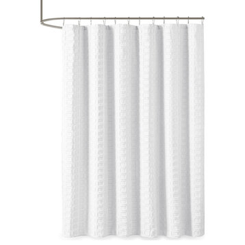 Madison Park Metro Woven Clipped Solid Shower Curtain, White