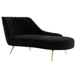Meridian Furniture - Margo Velvet Upholstered Set, Black, Chaise - Lean back and lounge in luxurious style on this stunning Margo velvet chaise by Meridian Furniture. This contemporary chaise features plush velvet upholstery that is both classy and sumptuous against your skin, a single seat cushion and rounded arms that curve into a low, rounded back, creating a perfect, modern piece for your home. Gold stainless steel legs support this chaise and provide stunning contrast to the chaise's plush, black fabric.
