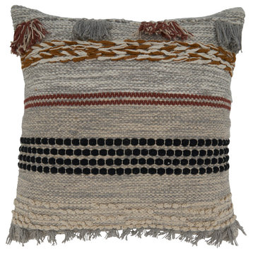 Throw Pillow Cover With Fringe Woven Design, 20"x20", Multi