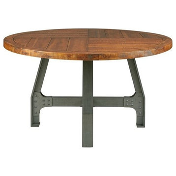 INK+IVY Lancaster Industrial Round Dining Gathering Table, Amber