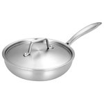 Mega Casa - 8 Inch Triple-Ply Stainless Steel Fry Pan with Lid (Satin Finish) - 1. Triple-Ply premium stainless steel with aluminum core for even heating and professional quality  performance. Interior does not react with food, alter flavors or discolor.