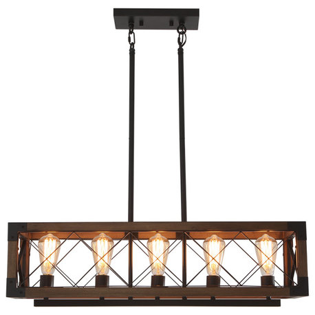 5-Light Farmhouse Wood Cage Chandelier
