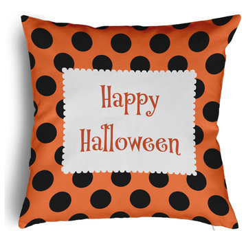 Happy Halloween Dots Accent Pillow Removable Insert, Traditional Orange, 24"x24"