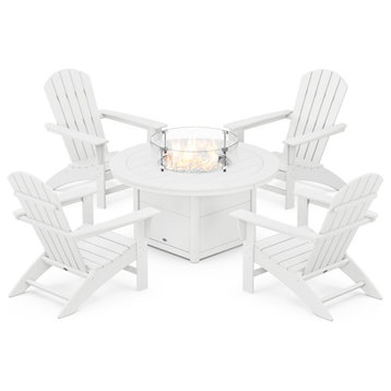 Nautical 5-Piece Adirondack Chair Conversation Set, Fire Pit Table, White
