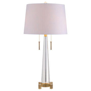 Zoe 29.5" 2-Light Crystal Table Lamp, Clear and Brass Gold