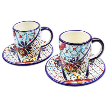 Novica Handmade Colors Of Mexico Ceramic Cups And Saucers, Set of 2