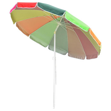 8ft Rainbow Beach Umbrella Sunshade with Tilt Sand Anchor UV Outdoor