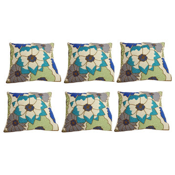 Multicolored Beaded Flower Design Square Throw Pillow Covers, 16"x16"